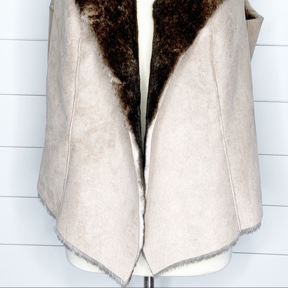 G.I.L.I. Faux Suede Faux Fur Fawn Open Front Vest - Picture 3 of 8